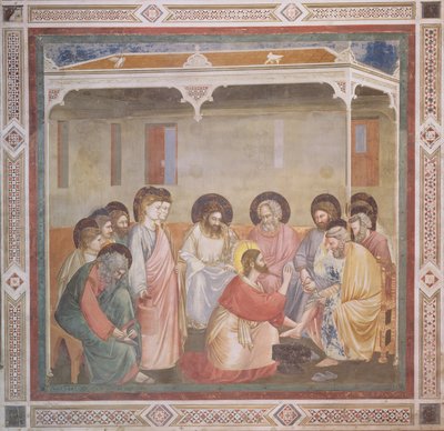 Christus wast de voeten van de discipelen, c.1305 (voor restauratie) door Giotto di Bondone